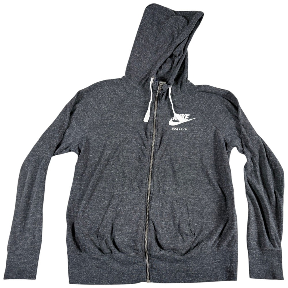 Vintage Nike Full Zip Hoodie Mens L Gray Good Lightweight Washed Y2K